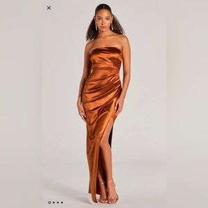 Burnt orange strapless dress elegant party prom special occasions